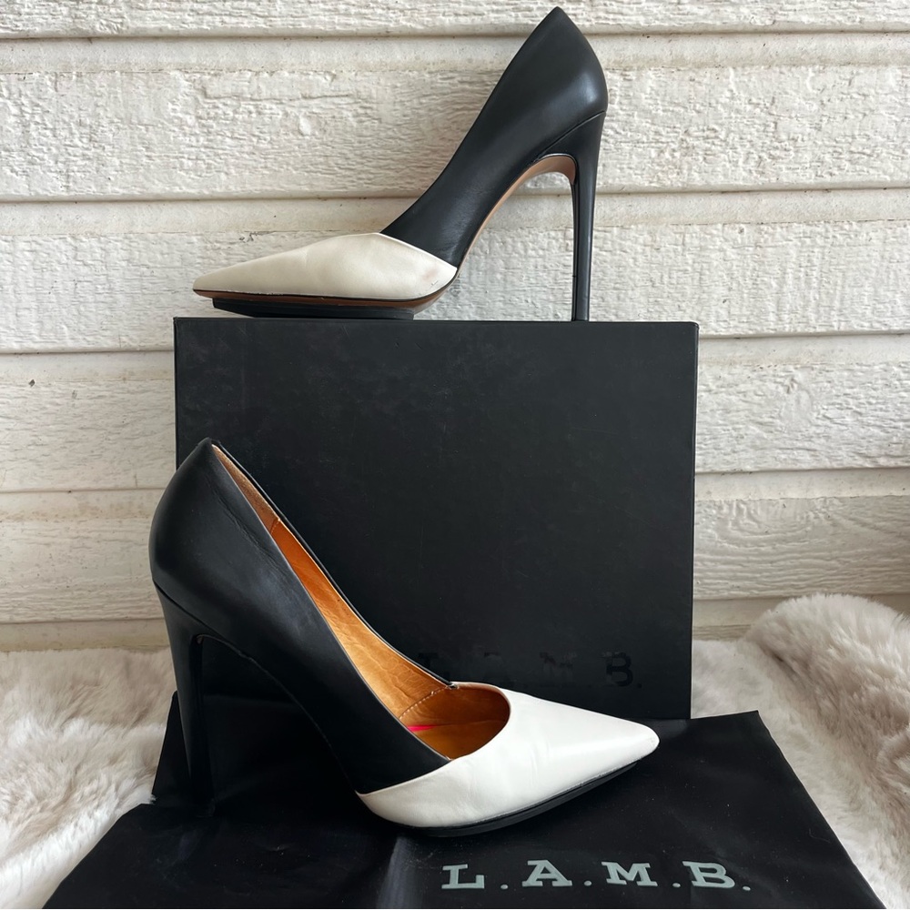 L.A.M.B Black Leather Lamb Platform Colorblock Heels sz. 9.5